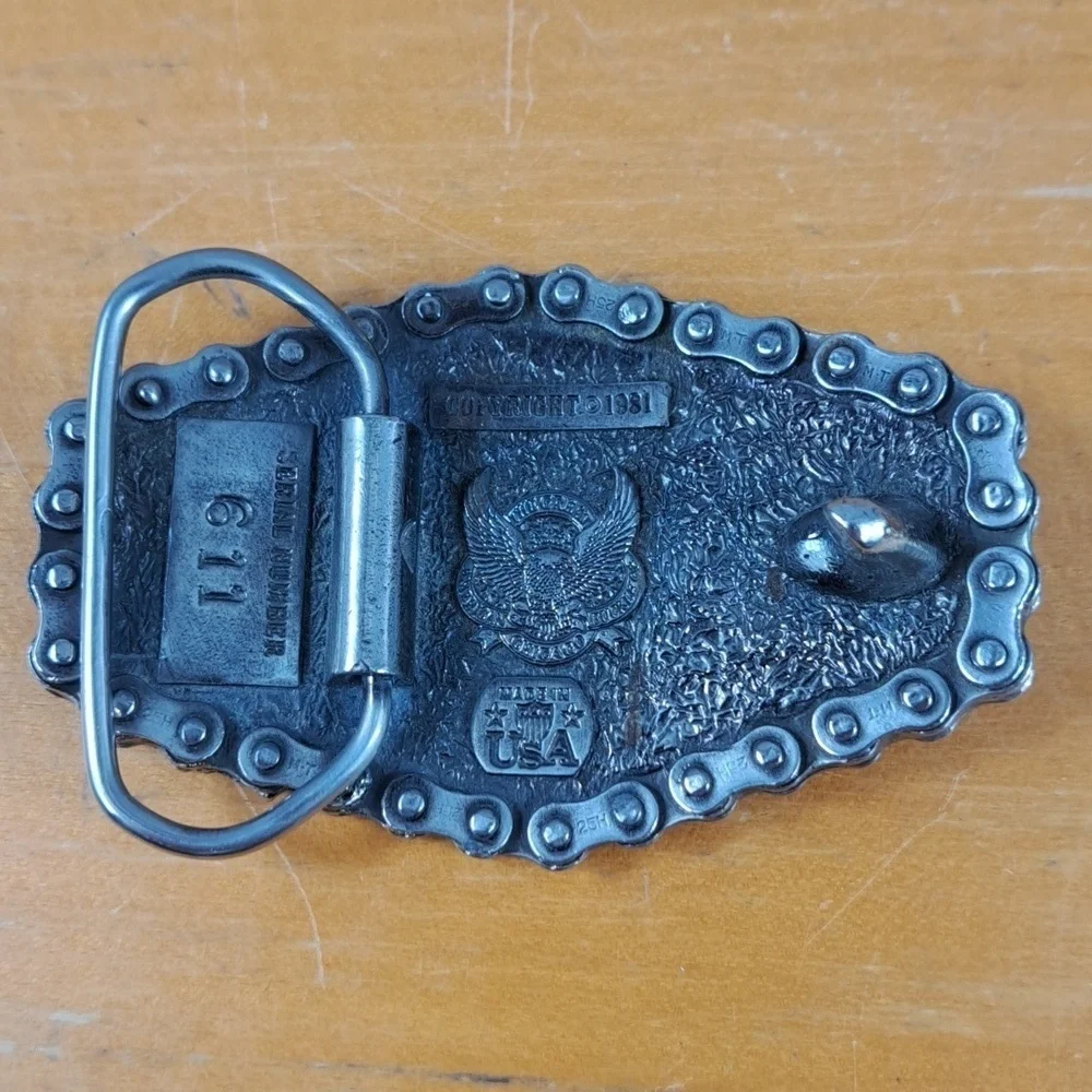 Vintage 1981 Honda Goldwing chain logo pewter motorcycle belt buckle